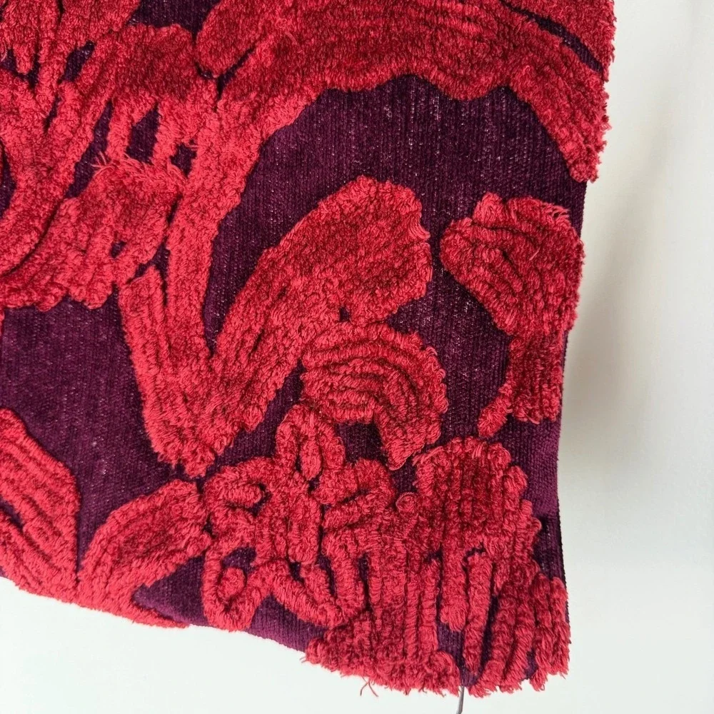 Pottery Barn Burgundy Red Damask Textured 22x22 Pillow Covers Set of 2